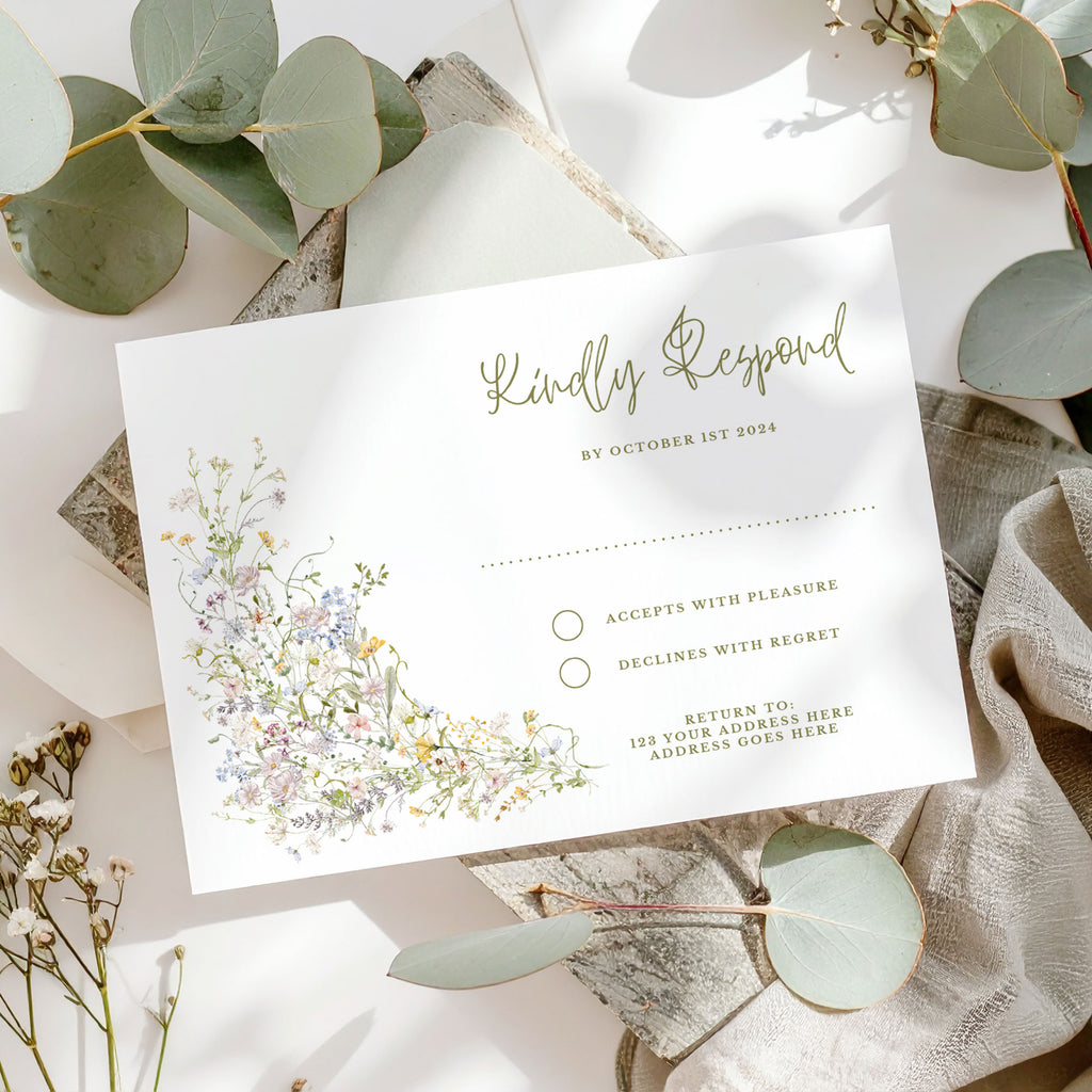 wedding rsvp with pastel wildflowers