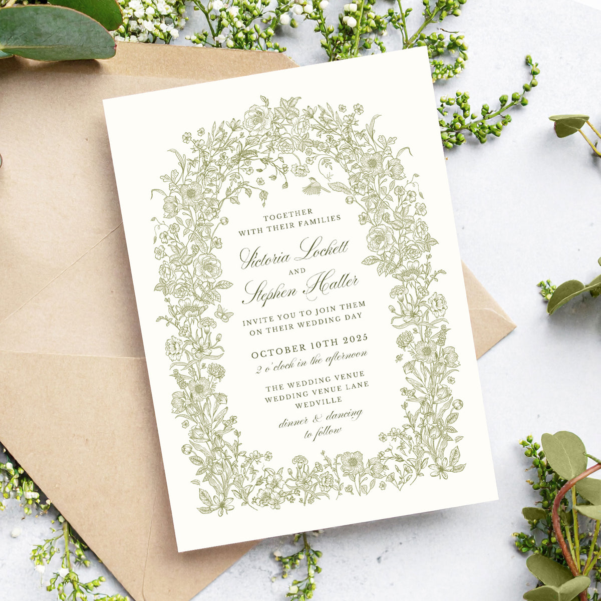 Classical Greenery Wedding Invitation – Emmy Designs