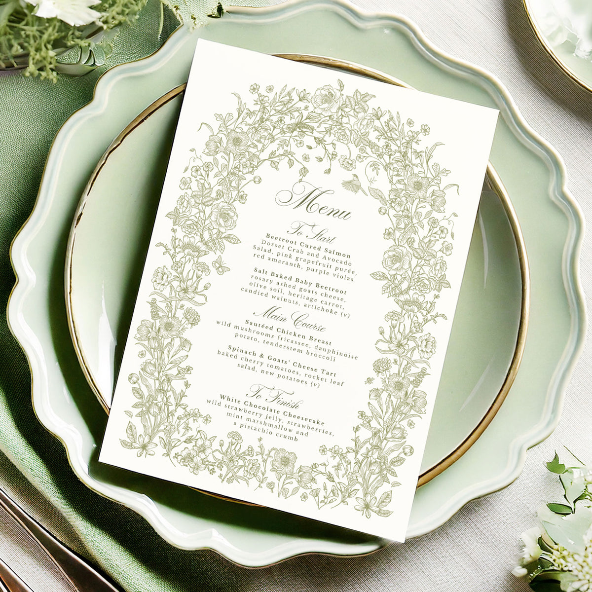 Classical Greenery Menu Card Digital – Emmy Designs
