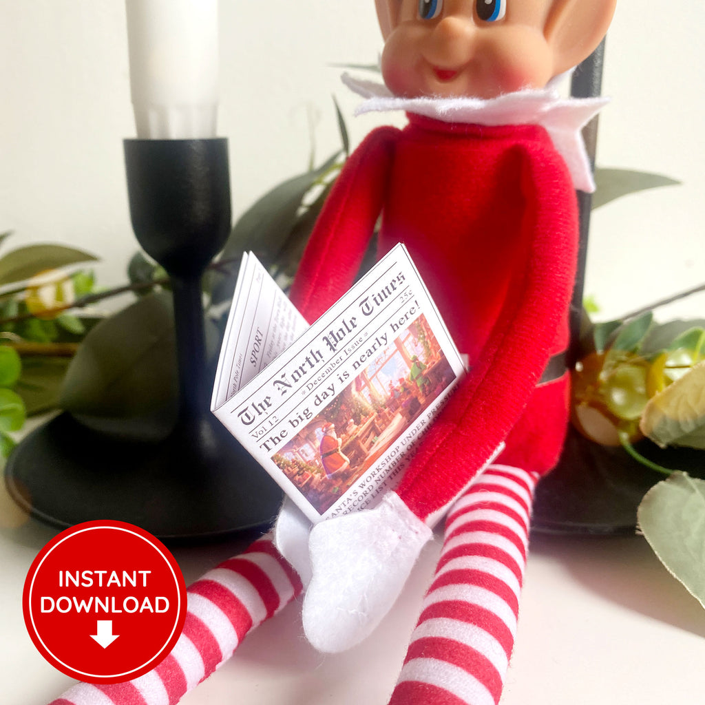 mini elf on the shelf newspaper prop
