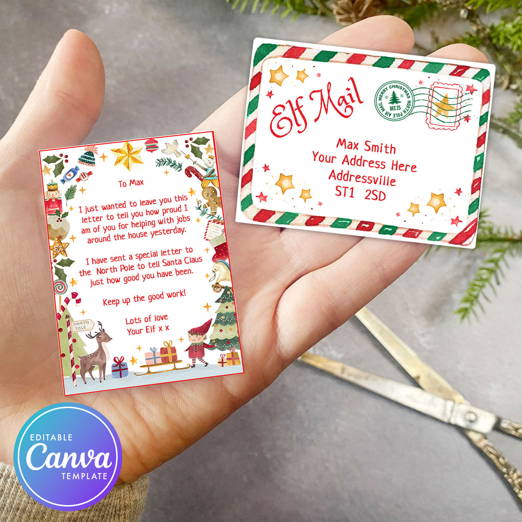 mini elf mail hello letter and envelope from elf on the shelf