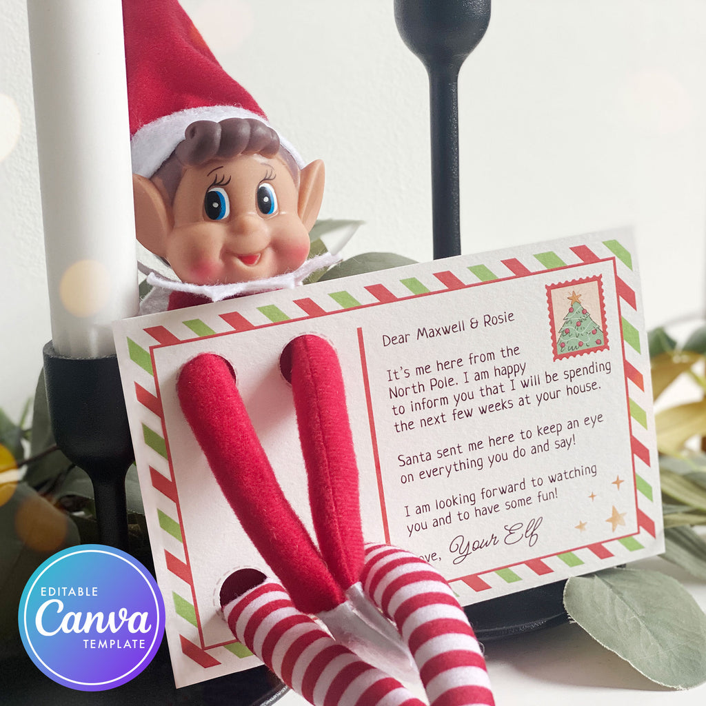 elf on the shelf elf arrival postcard with holes for the elfs arms and legs