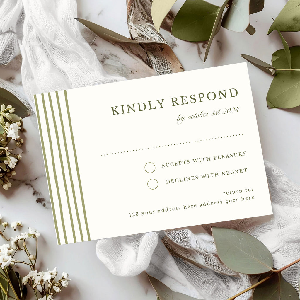 wedding rsvp with sage green stripes