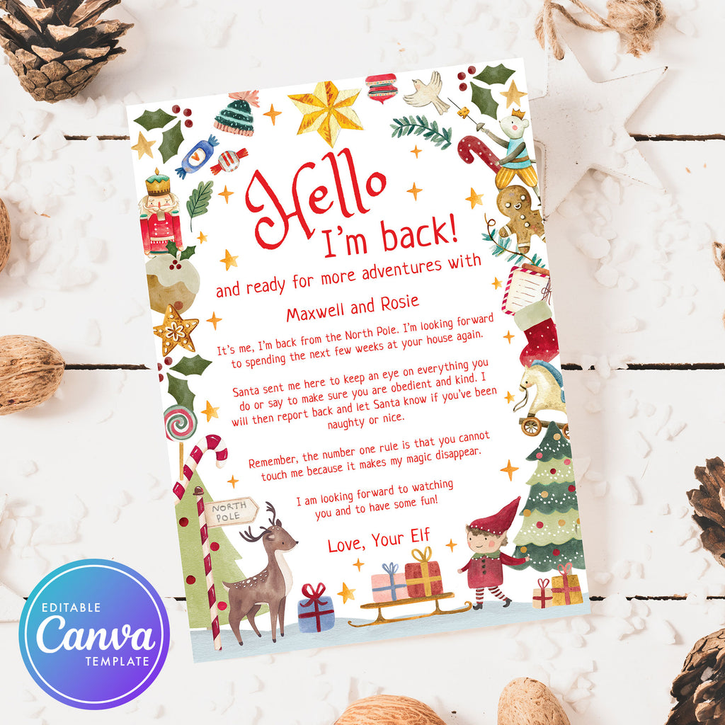 Elf return letter template with festive design on a white background