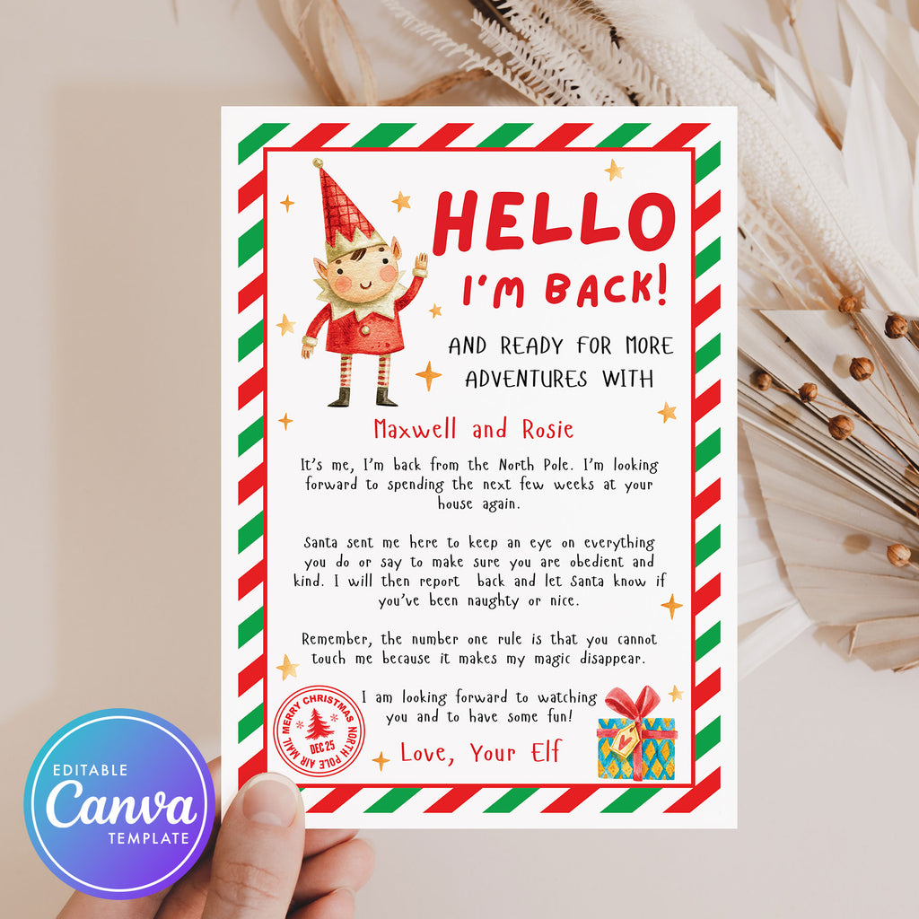 hello i'm back elf on the shelf letter