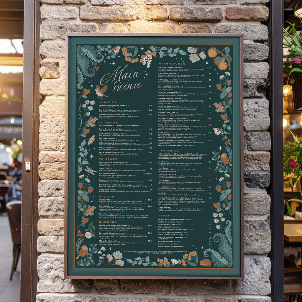 restaurant menu design with autumn florals