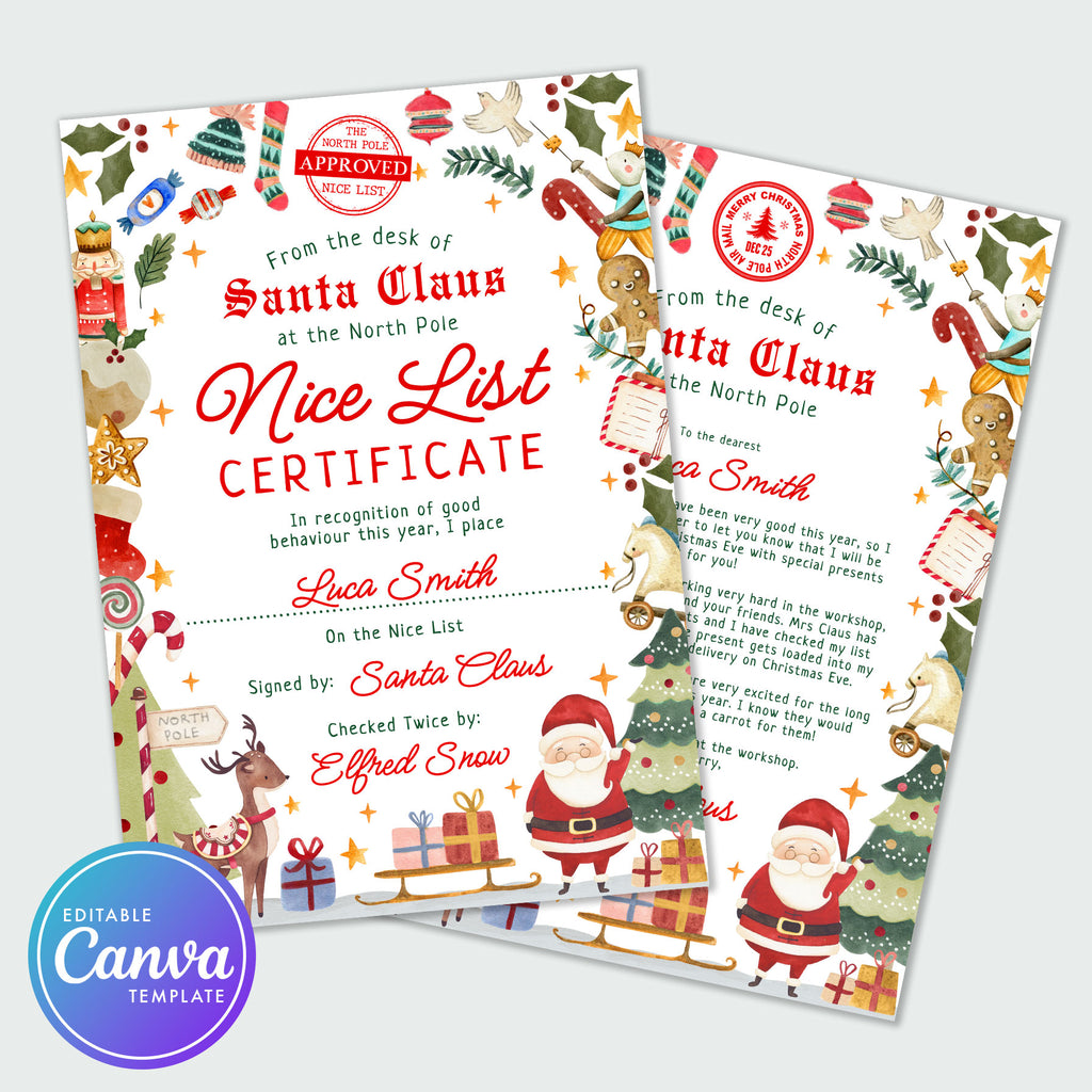 letter from Santa Claus and Nice List certificate