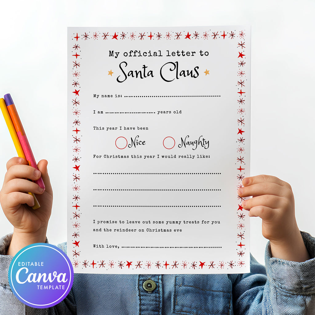 letter to santa claus with red festive star border