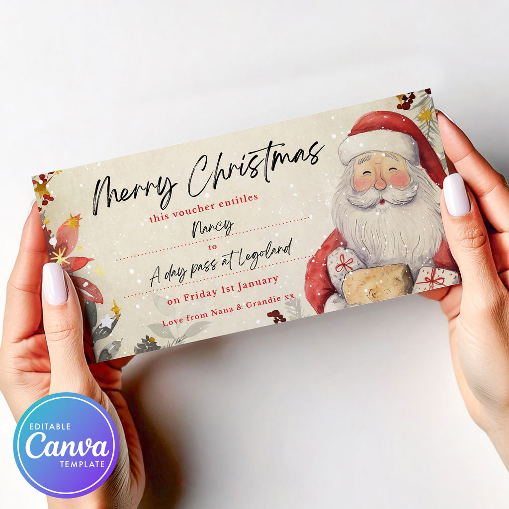 christmas gift voucher with rustic Santa Claus