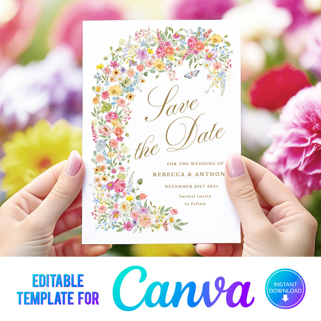 digital template for a colourful floral save the date