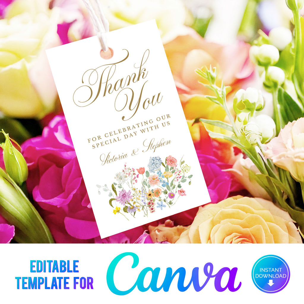 colour flowers wedding favour tag template