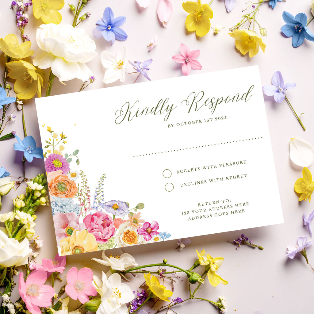 rsvp with pastel colourful flowers