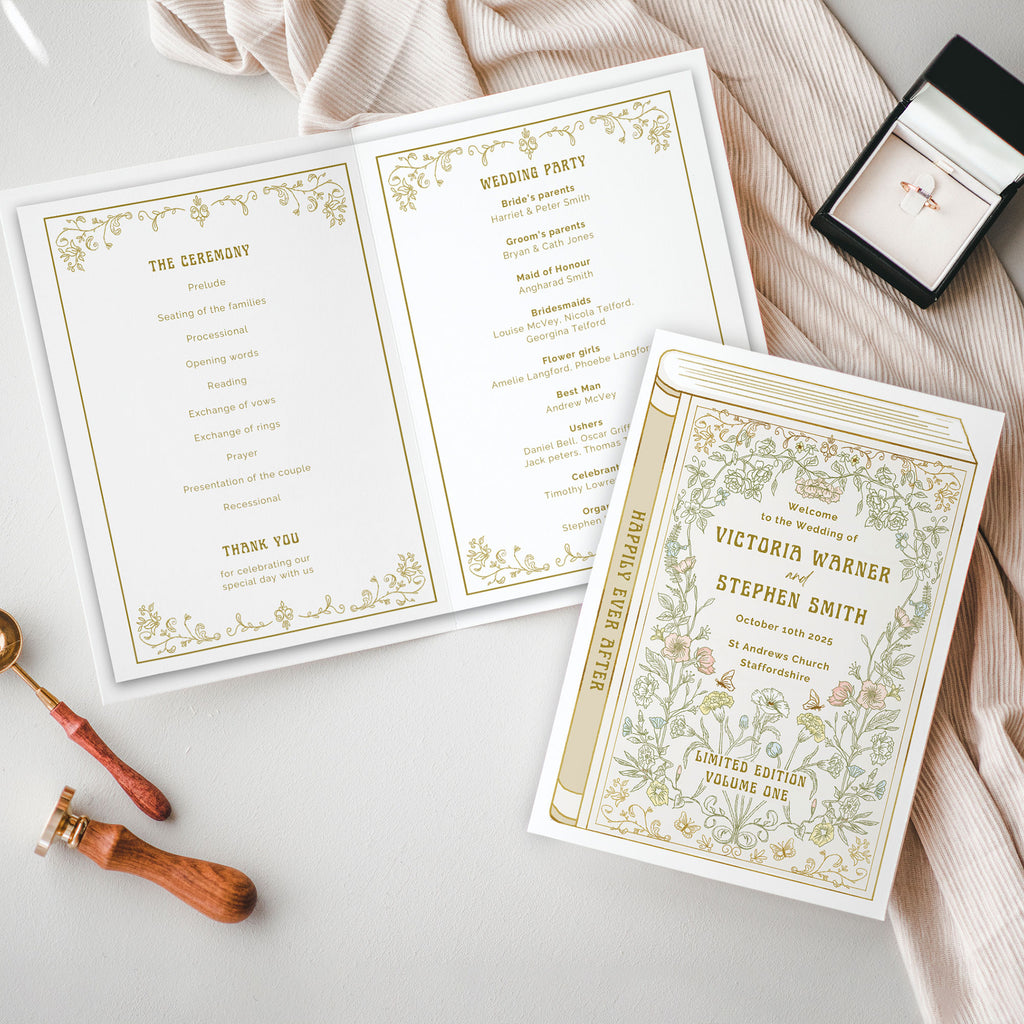 vintage book cover wedding order of service