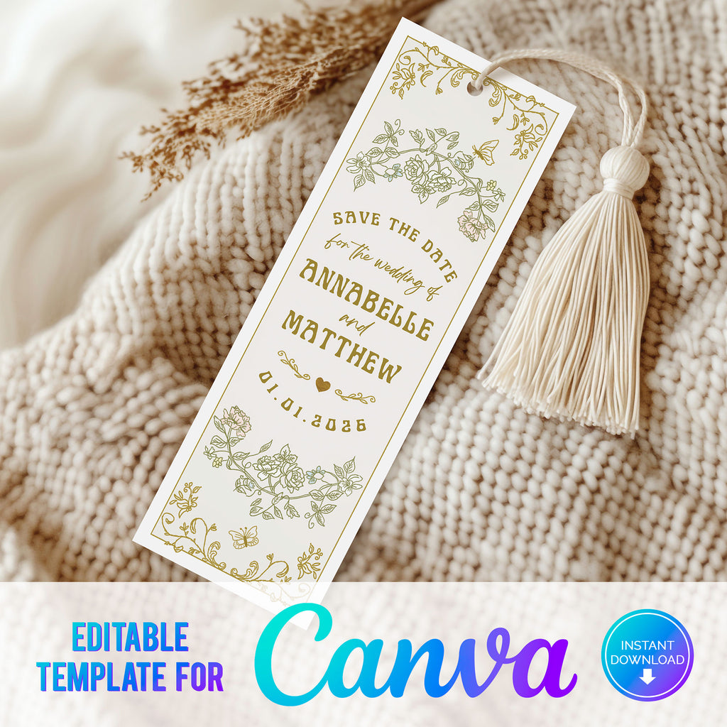 vintage bookmark save the date 