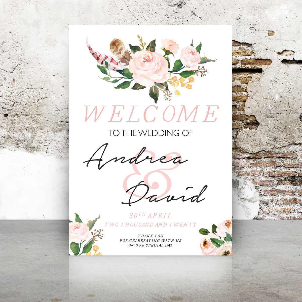 Romance & Roses Welcome Sign – Emmy Designs