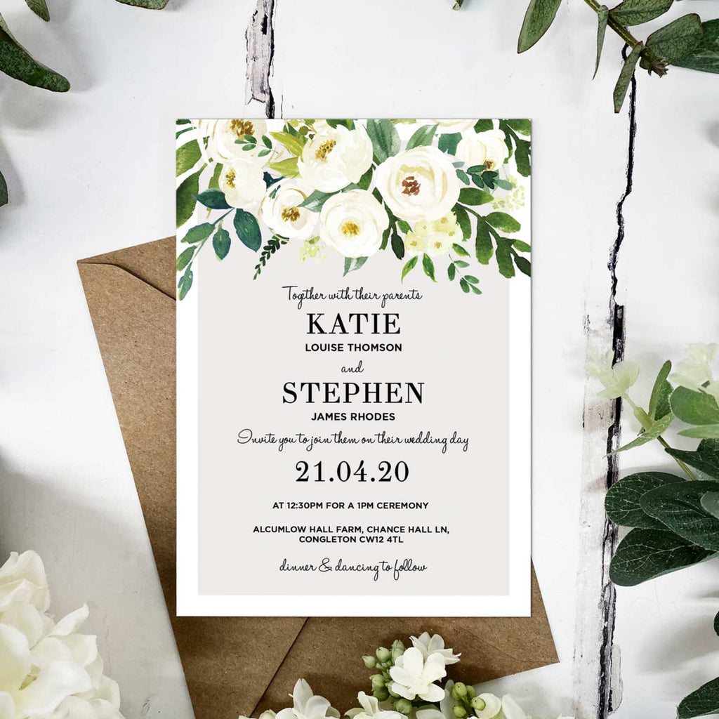 White Rose Wedding Invitation – Emmy Designs